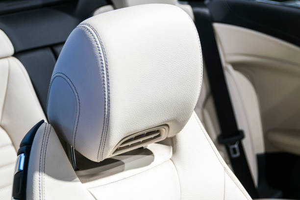 istock Car inside. Interior of a car. Comfortable leather seats. Perforated leather. Car interior details. Car detailing 1038322072