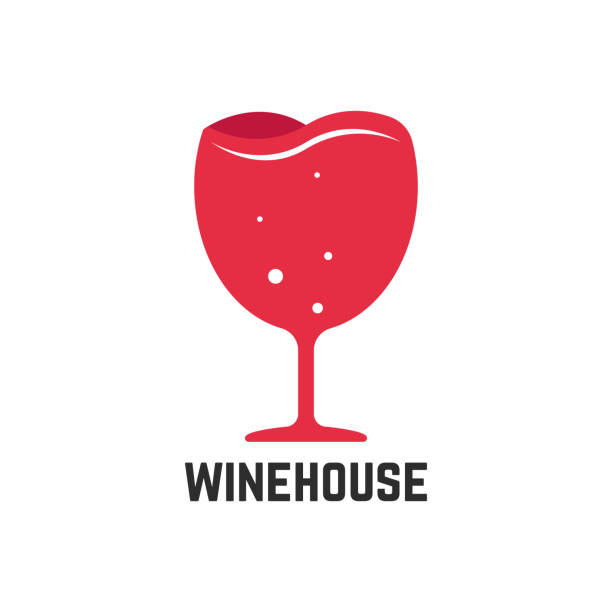 wine house with red wineglass wine house with red wineglass. concept of drunk, whiskey, sommelier, lounge, glassware, winemaking. isolated on white background. flat style trend modern brand design vector illustration christmas menu template clip art stock illustrations