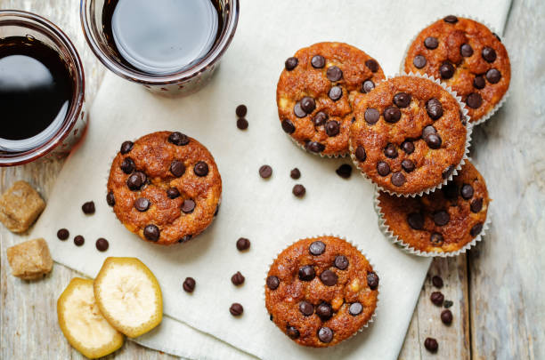 Chocolate chips banana muffins with coffee