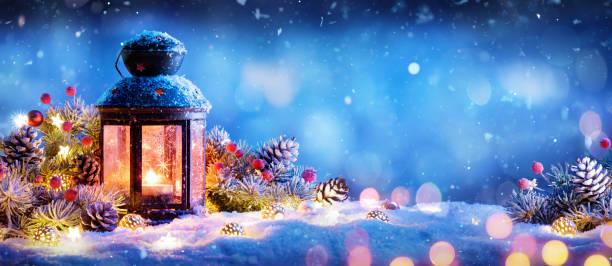 istock Christmas Lantern With Ornament On Snow 1038390060