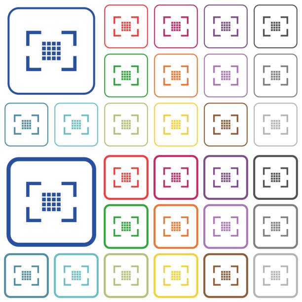 nastavení snímače fotoaparátu načrtnutá ikony plochých barev - hustý fyzický popis fotky stock ilustrace