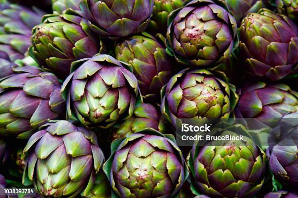 Full Frame Of Purple Italian Artichokes Stock Photo - Download Image Now - Artichoke, Vegetable, Food