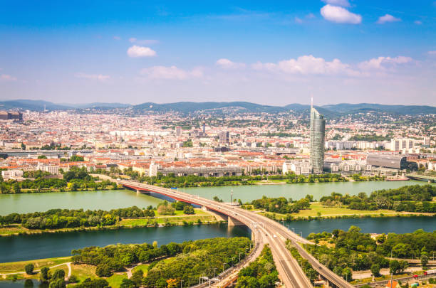 istock Aerial view on highway through Danube river 1038396408