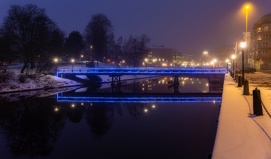 Winters night in Sweden, Gothenburg, with bridges and canals