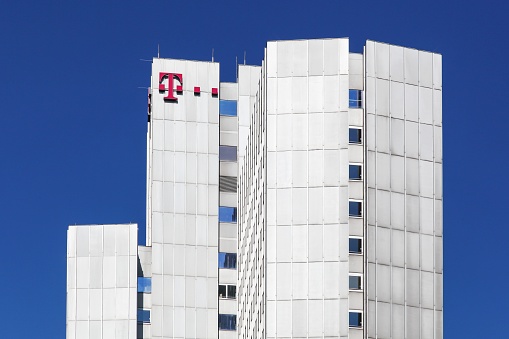 Cologne, Germany - September 2, 2018: Deutsche Telekom building and office in Cologne. Deutsche Telekom is a German telecommunications company headquartered in Bonn