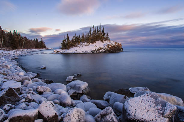 istock Snow covered island on Lake Superior during sunsert 1038445150