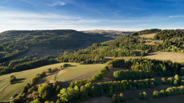 istock Panoramic aerial view over Rhoen mountains - central german uplands, Germany 1038467304