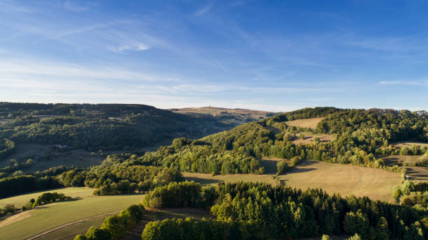 istock Panoramic aerial view over Rhoen mountains - central german uplands, Germany 1038467376