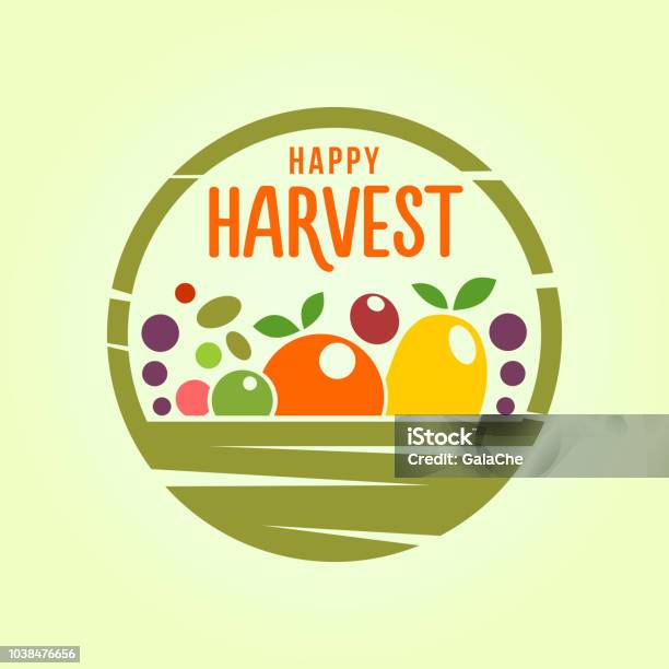 Harvest Basket With Fresh Fruit And Vegetables Stock Illustration - Download Image Now - Agriculture, Autumn, Basket