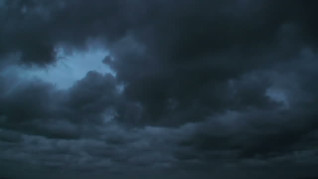 Menacing stormy dark clouds moving in fast motion timelapse; background