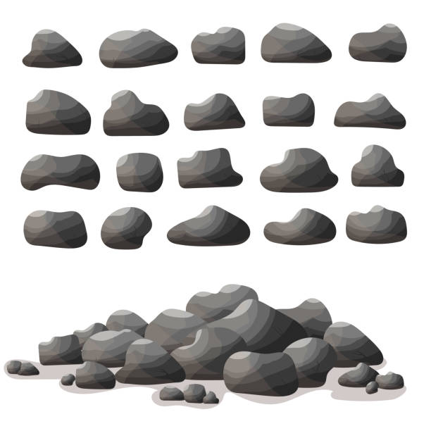 ilustrações de stock, clip art, desenhos animados e ícones de rock stone cartoon in flat style. set of different boulders - rock vector stack heap