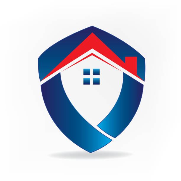 ilustrações, clipart, desenhos animados e ícones de casa real estado escudo forma logo vector - apartment townhouse house housing development