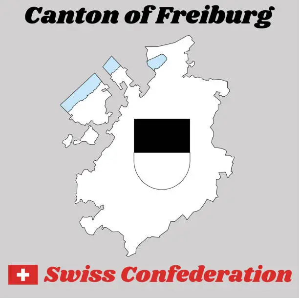 Vector illustration of Map outline and Coat of arms of Freiburg, The canton of Switzerland with name text Canton of Freiburg.