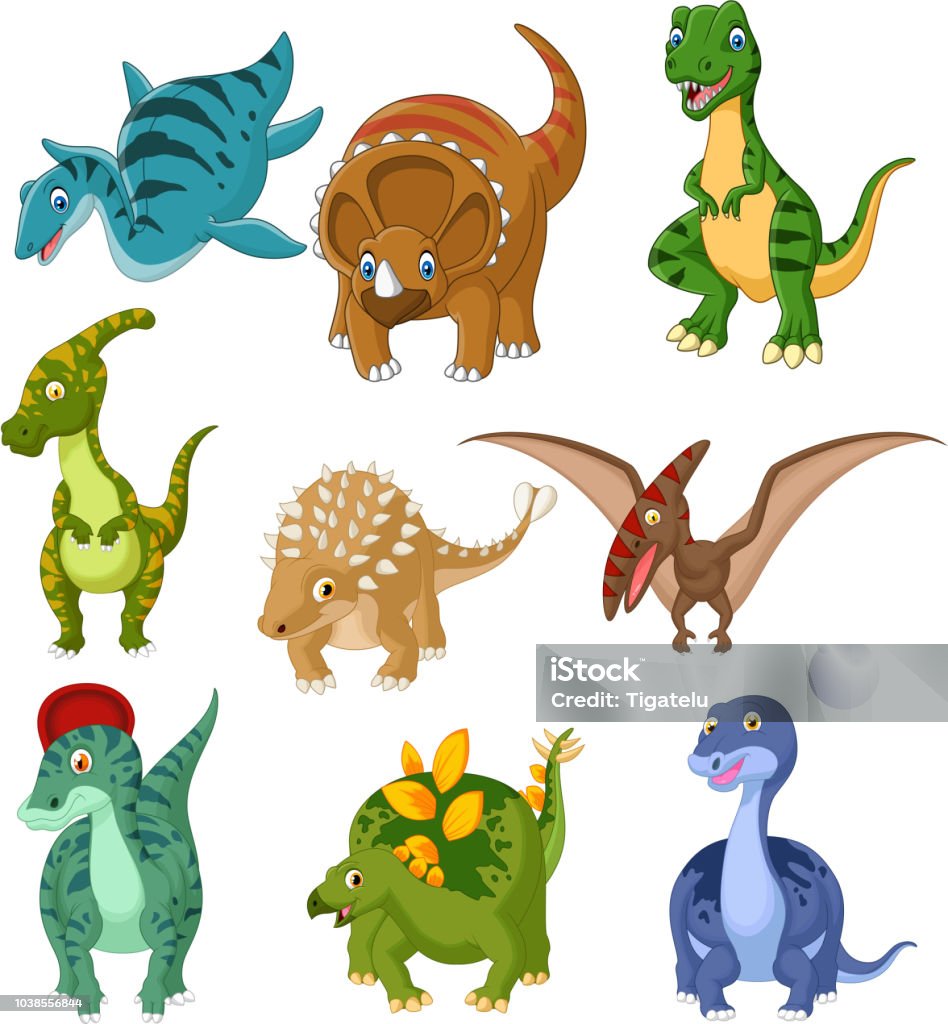 Ilustración de Sistema De La Colección De Dibujos Animados Dinosaurios y  más Vectores Libres de Derechos de Dinosaurio - iStock