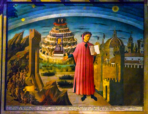 Domenico di Michelino Dante Divine Comedy Painting Duomo Cathedral Santa Maria del Fiore Church Florence Italy.  Painting created 1465