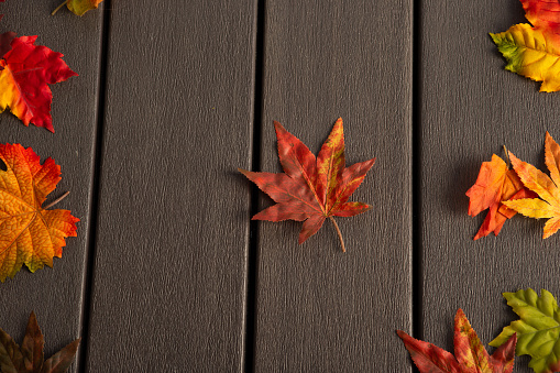 Autumn leaves on composite deck