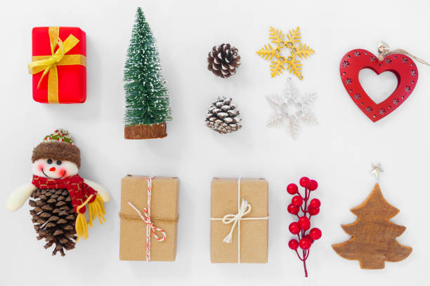 istock Christmas decoration with gift boxes and ornament on white background. 1038586982