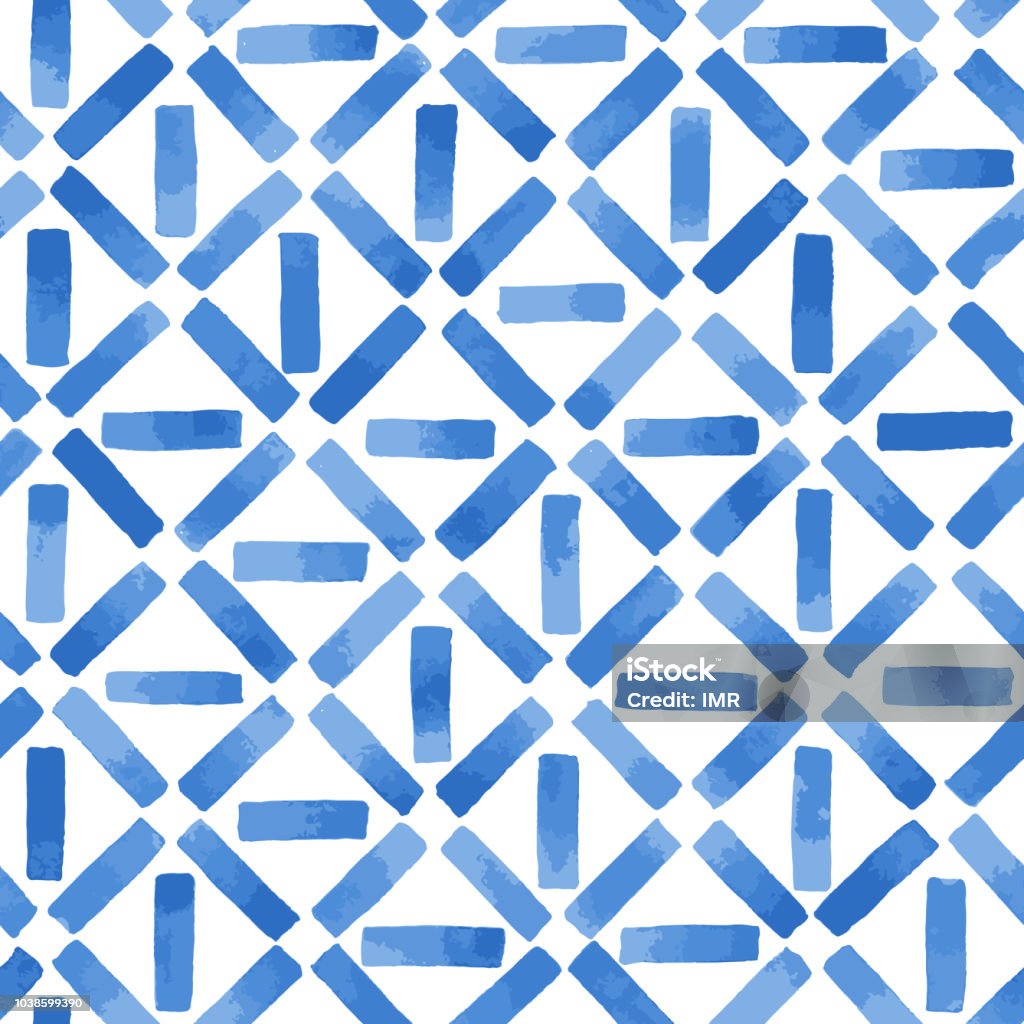 Simple Blue Geometric Patterns Hand Painted Abstract Geometric Background In Blue Seamless Vector ...
