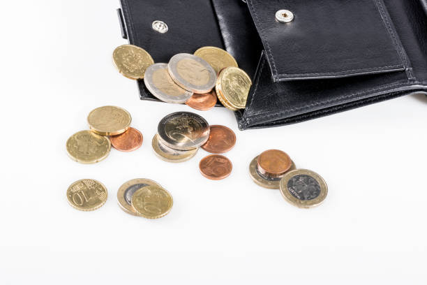 istock Black leather wallet with euro coins 1038605344