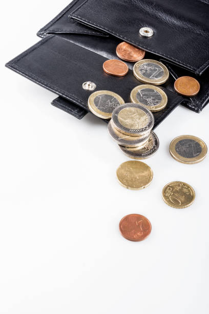 istock Black leather wallet with euro coins 1038605634
