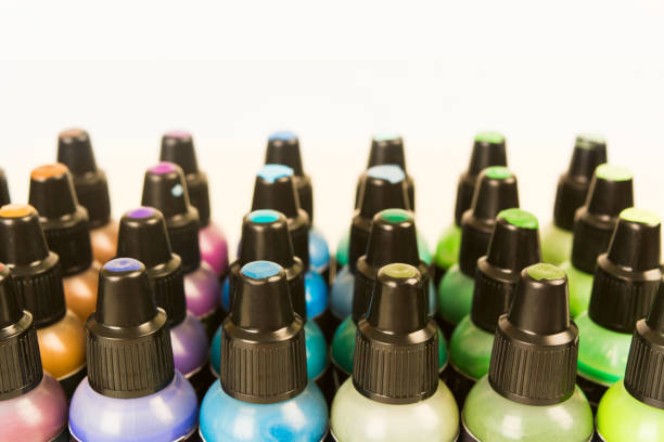 istock Small plastic bottles with colorful paint for arts with samples on cover 1038605918