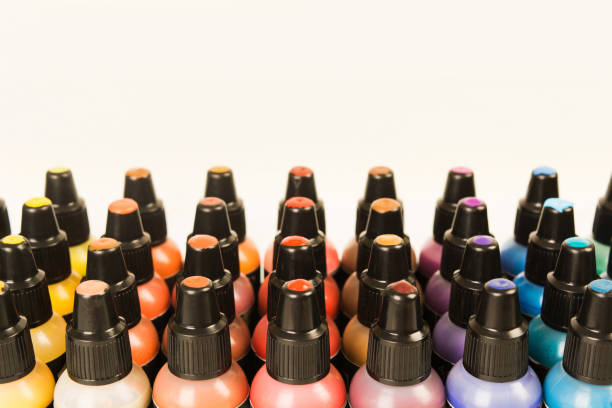 istock Small plastic bottles with colorful paint for arts with samples on cover 1038606312