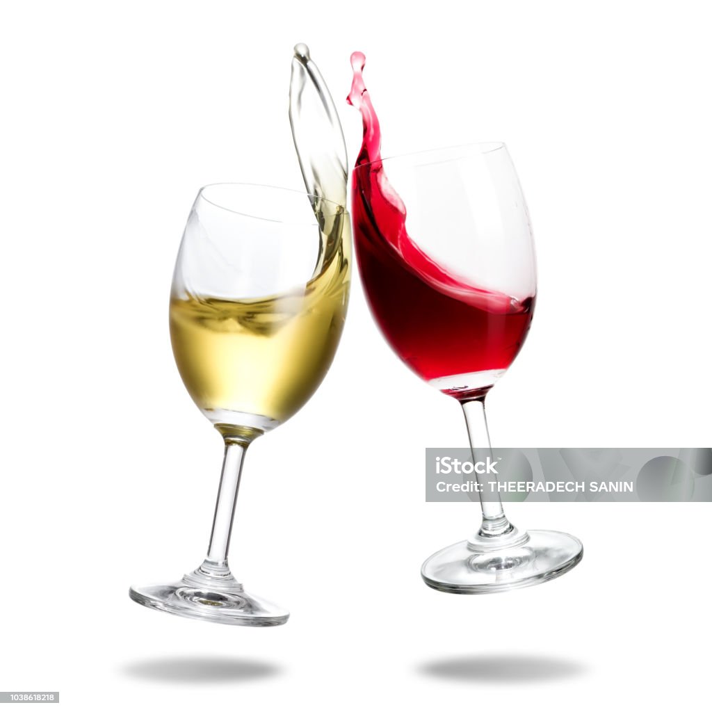 Cheering wine Cheers wine with splash out of glass isolated on white background. Wineglass Stock Photo