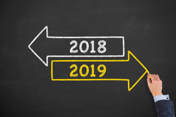 istock Old Year or New Year 2019 on Blackboard Background 1038621310