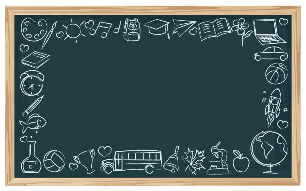ilustraciones, imágenes clip art, dibujos animados e iconos de stock de school chalkboard símbolos - blackboard