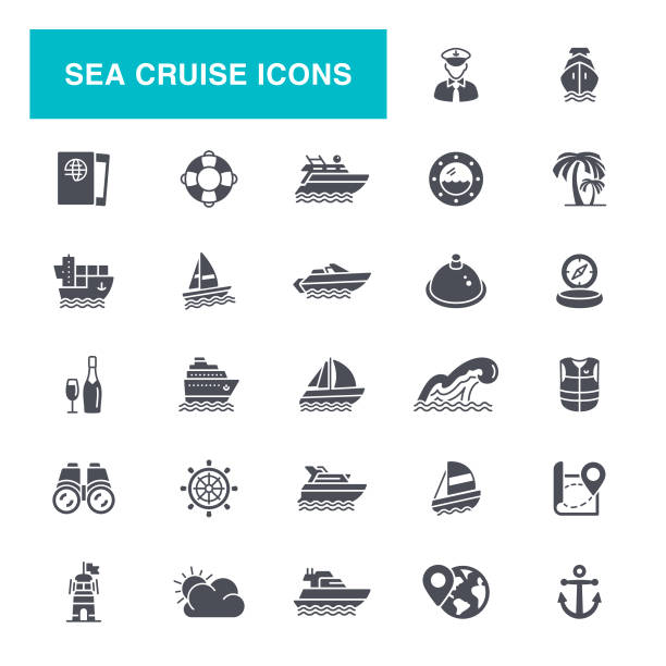 ikony rejsu morskiego - fishing industry fishing nautical vessel buoy stock illustrations