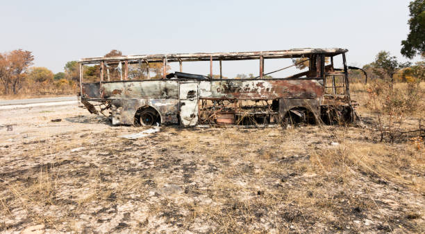 istock Burned bus at the side of the road 1038640324