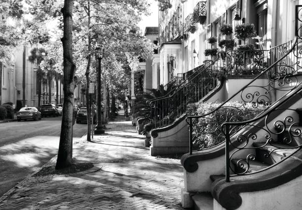 istock Homes, Savannah, Georgia. Black And White. 1038646648