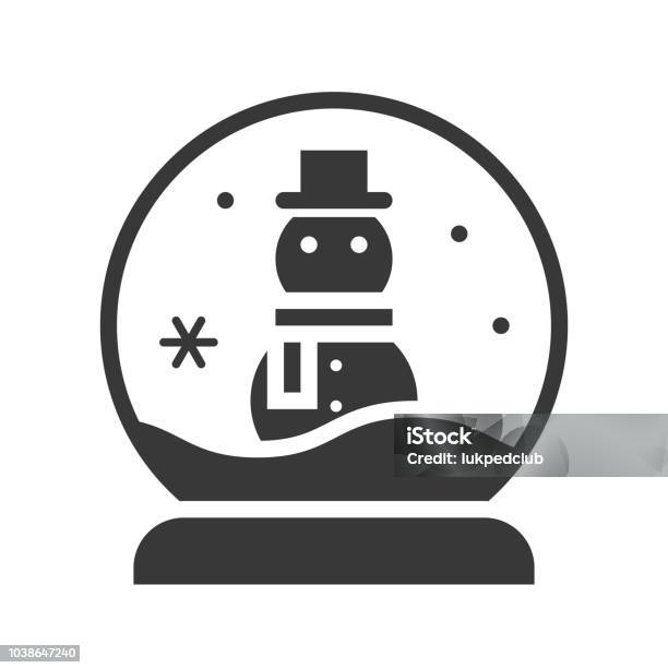 Snowman In Snow Globe Merry Christmas Filled Icon Set Stock Illustration - Download Image Now