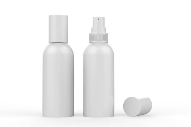 Blank Cosmetic Spray Can Mock Up On Isolated White Background, Ready For Design Presentation, 3D Illustration