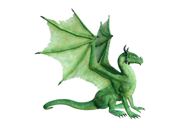 istock 3D illustration green fantasy dragon on white 1038661672
