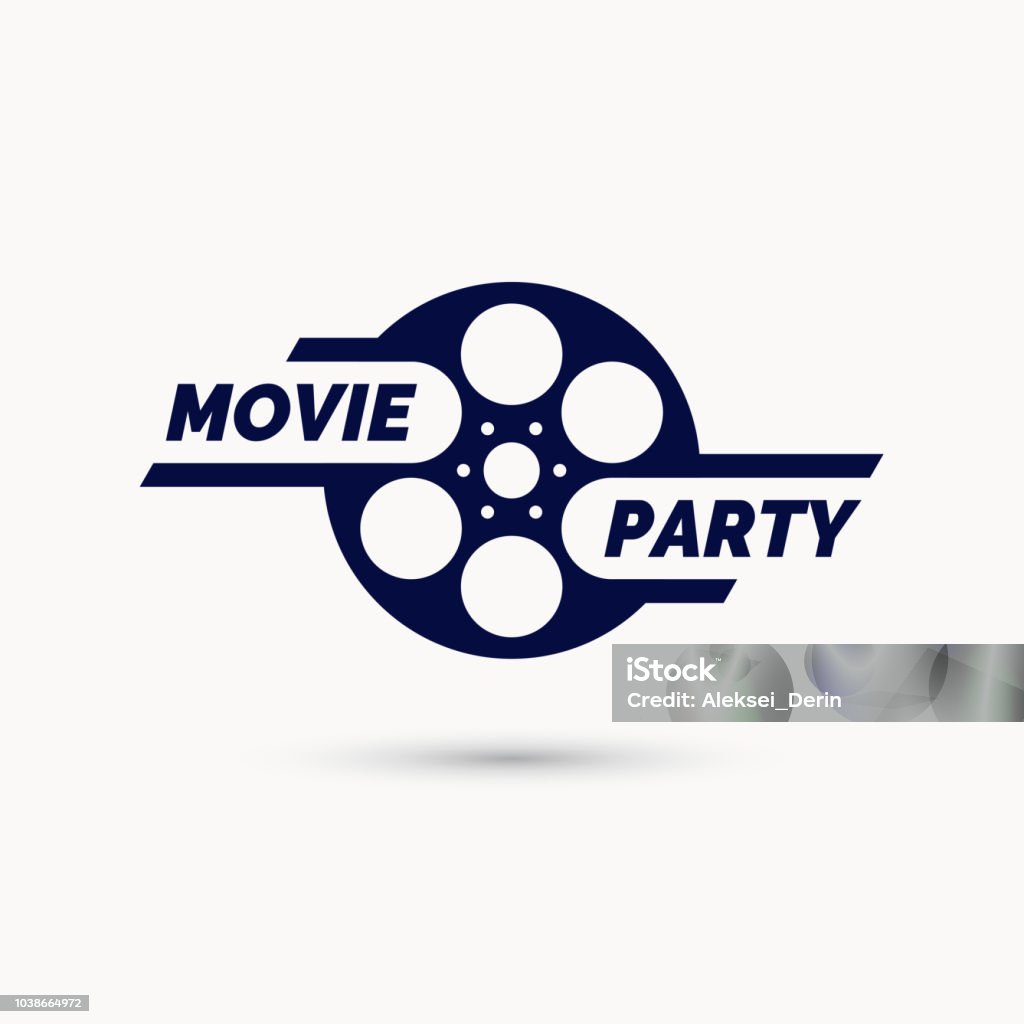 Movie party emblem. Modern cinema sign, vector illustration Movie party emblem. Modern cinema sign. Vector illustration in flat style Movie stock vector