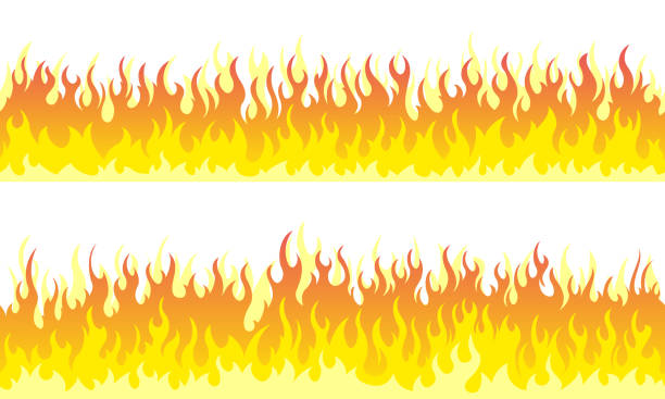 Fire flame frame borders Cartoon fire flame frame borders. Seamless orange fire border flame designs stock illustrations