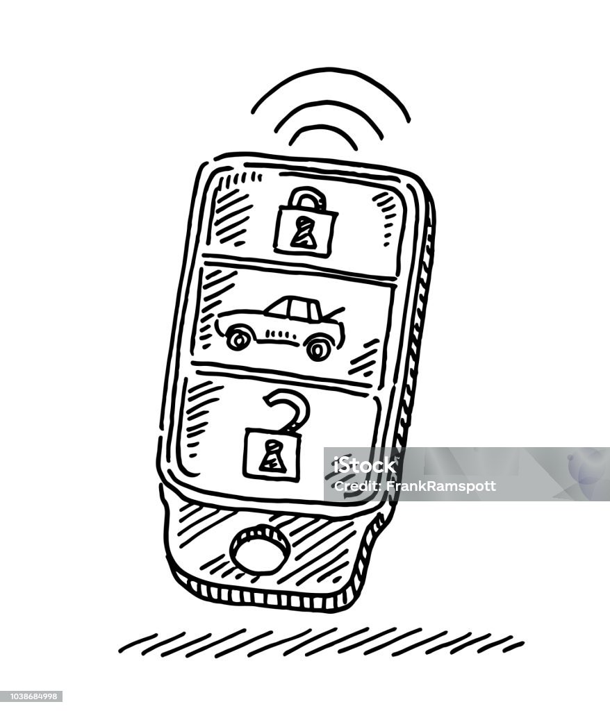 Modern Car Key Drawing Hand-drawn vector drawing of a Modern Car Key. Black-and-White sketch on a transparent background (.eps-file). Included files are EPS (v10) and Hi-Res JPG. Car stock vector