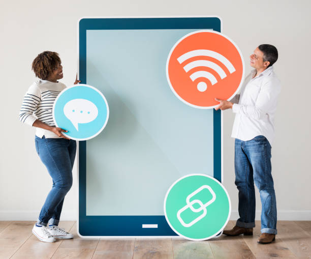istock Diverse couple holding a tablet with graphics 1038690846