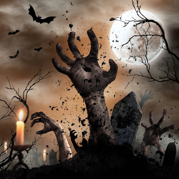 istock Scary Halloween background with zombie hands. 1038694856