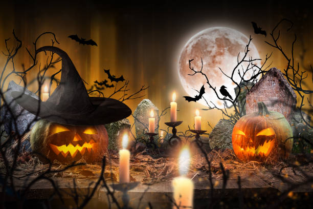 istock Halloween pumpkins on wooden planks. 1038696588