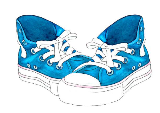 Hipster sneakers in hand drawn composition. Hand drawn illustration with shoes. Hipster sneakers in hand drawn composition. sketch with sneakers on white background. Run Concept running shoes white background stock illustrations