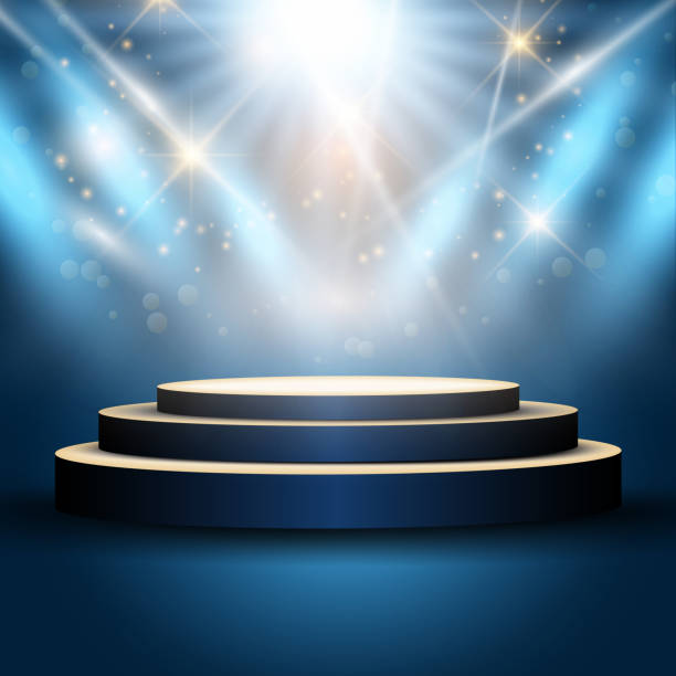 Podium under spotlights Illustration of an empty podium under spotlights stage light stock illustrations