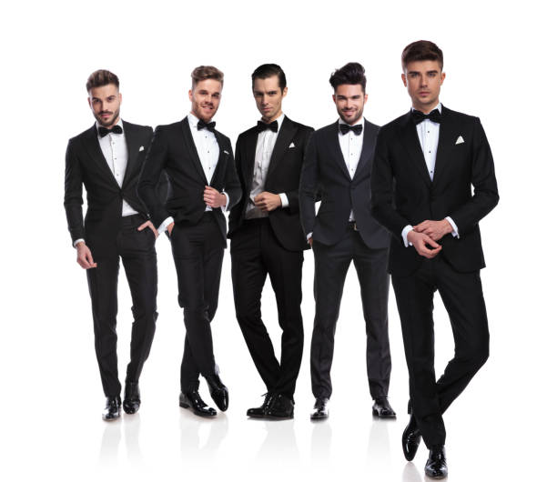 istock group of five grooms with leader fixing sleeves in front 1038703750