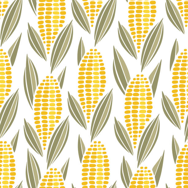 ilustrações, clipart, desenhos animados e ícones de padrão sem emenda de milho espiga de milho - corn corn crop corn on the cob food