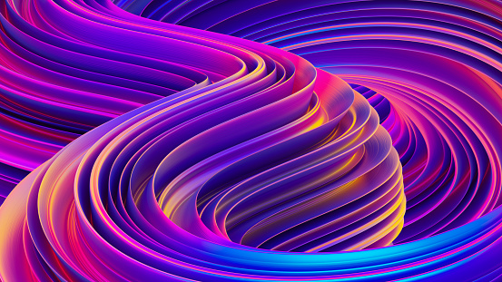 Fluid shapes abstract background colorful holographic poster, twisted liquid shapes in motion, ultraviolet waves texture backdrop, 3D liquid gradient design tamplate, 3D rendering.