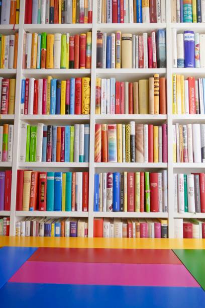 istock White library book shelves packed with colorful books 1038735264