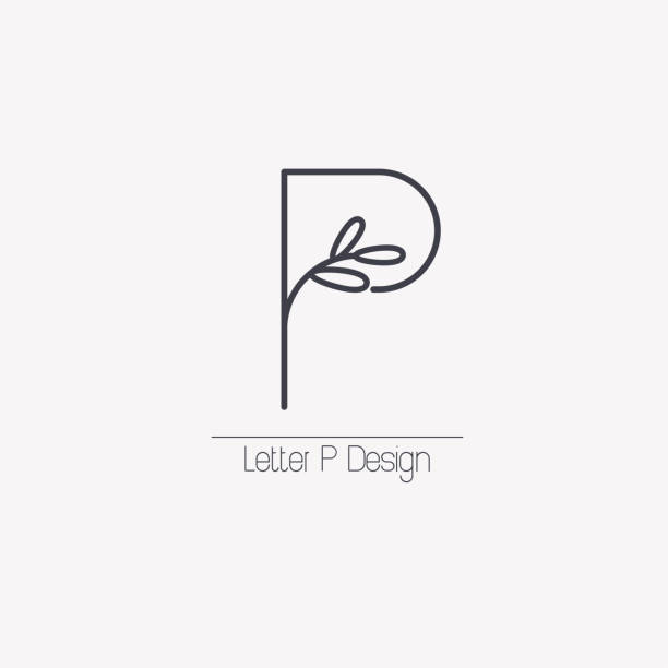 векторная линия декоративной буквы p эмблема с декоративными элементами в виде элегантной листовой ветви. - letter p stock illustrations