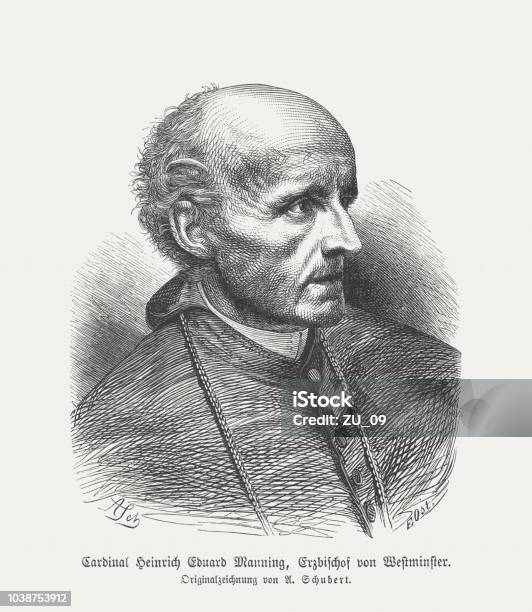 Henry Edward Manning English Cardinal Wood Engraving Published 1876 Stock Illustration - Download Image Now