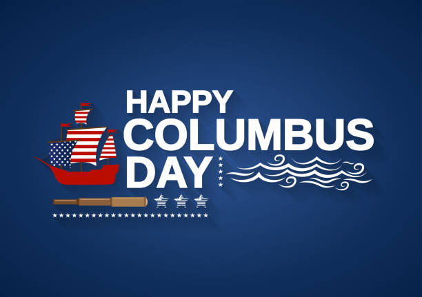 船、望遠鏡と波と幸せのコロンブス記念日のバナーです。ベクトルの図。 - sailboat sign nautical vessel shape点のイラスト素材／クリップアート素材／マンガ素材／アイコン素材